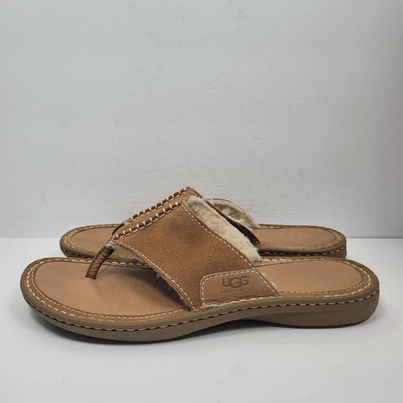 UGG Women's Shearling-Lined Brown Flip Flop Sandals S/N1610 US Size 12 - Picture 2 of 8